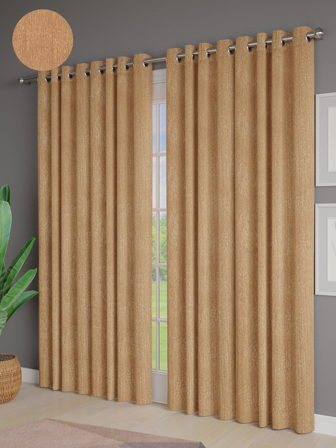 

Just Home Brown 4 Pieces Textured Room Darkening Door Curtains