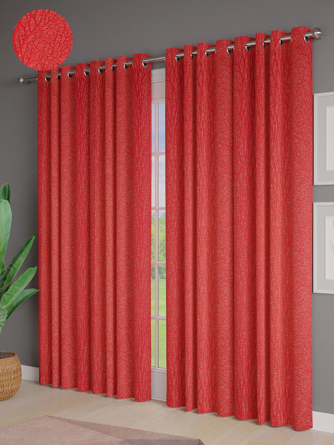 

Just Home Red 4 Pieces Textured Room Darkening Door Curtains