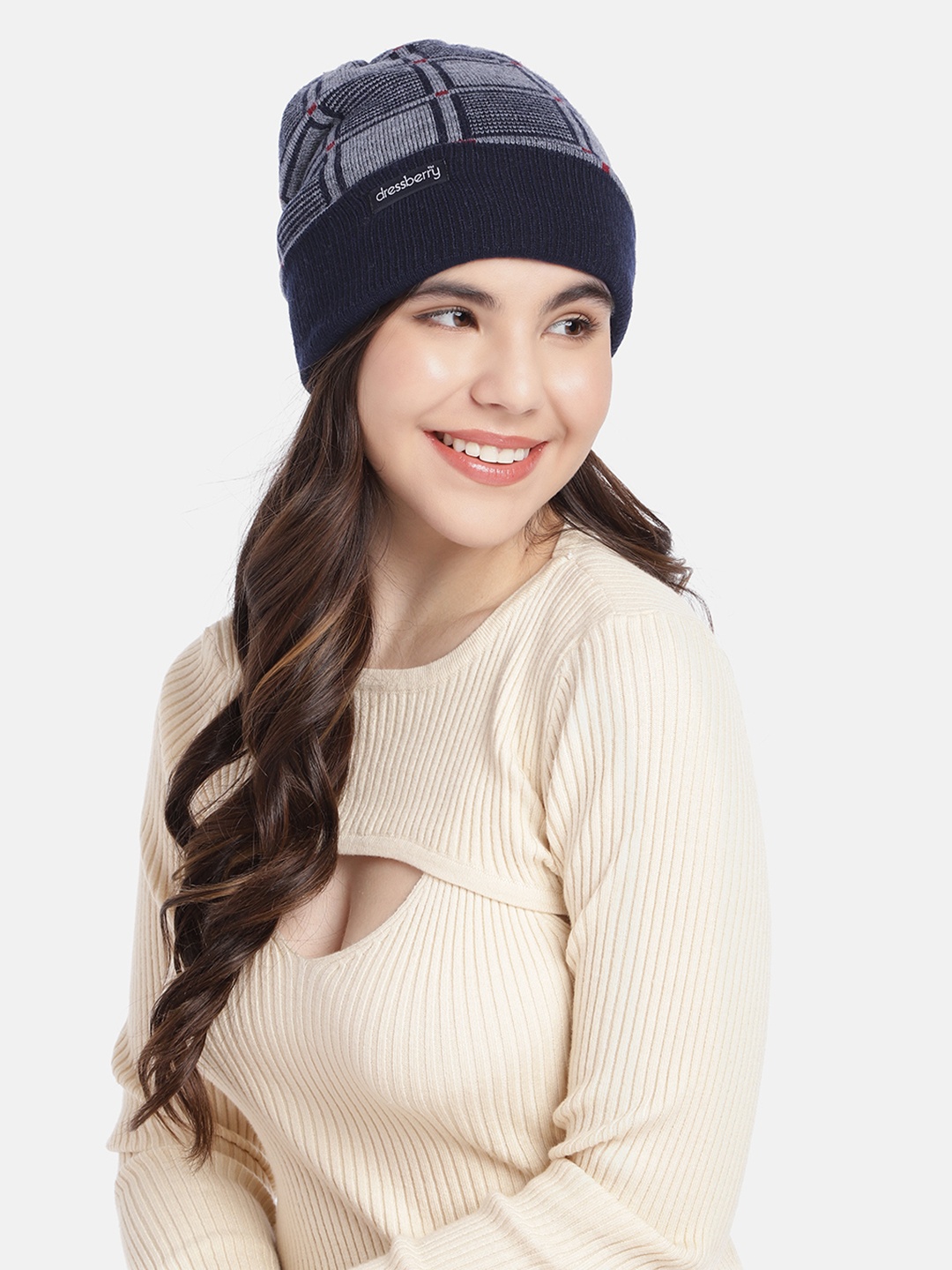 

DressBerry Women Reversible Beanie, Navy blue