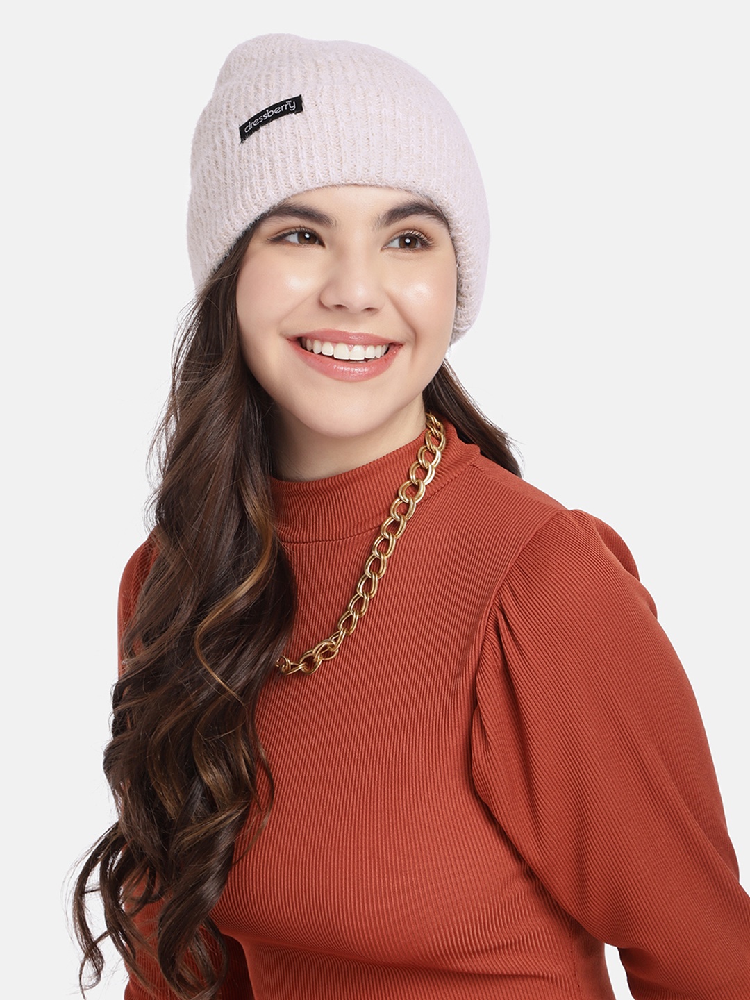 

DressBerry Women Self Striped Beanie, Cream