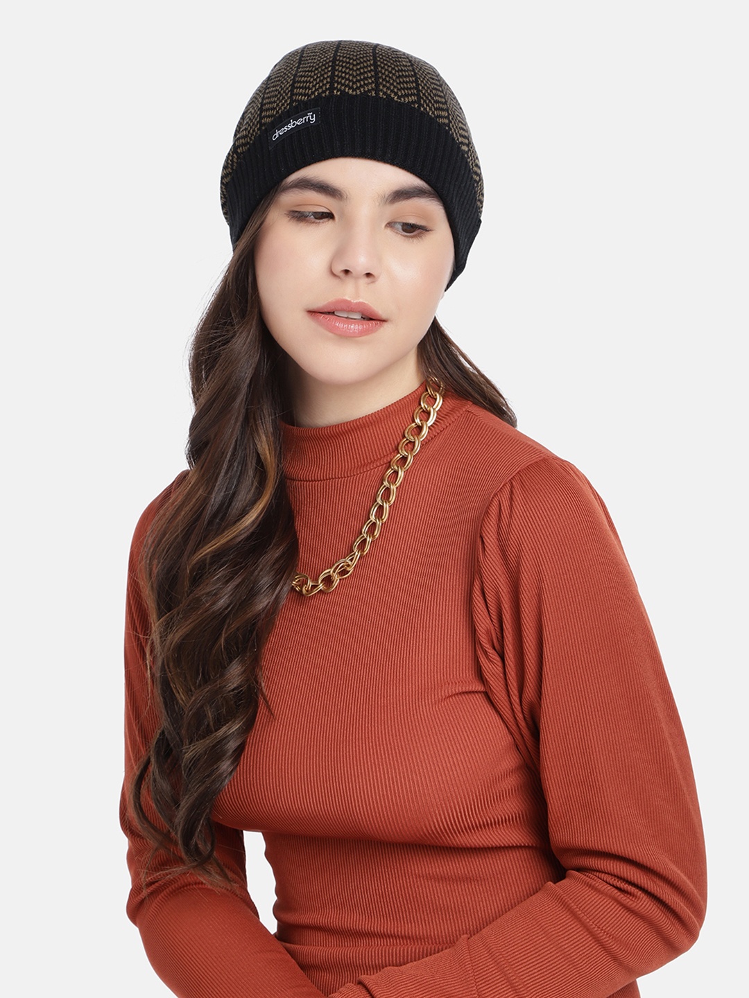 

DressBerry Women Self Design Beanie, Brown