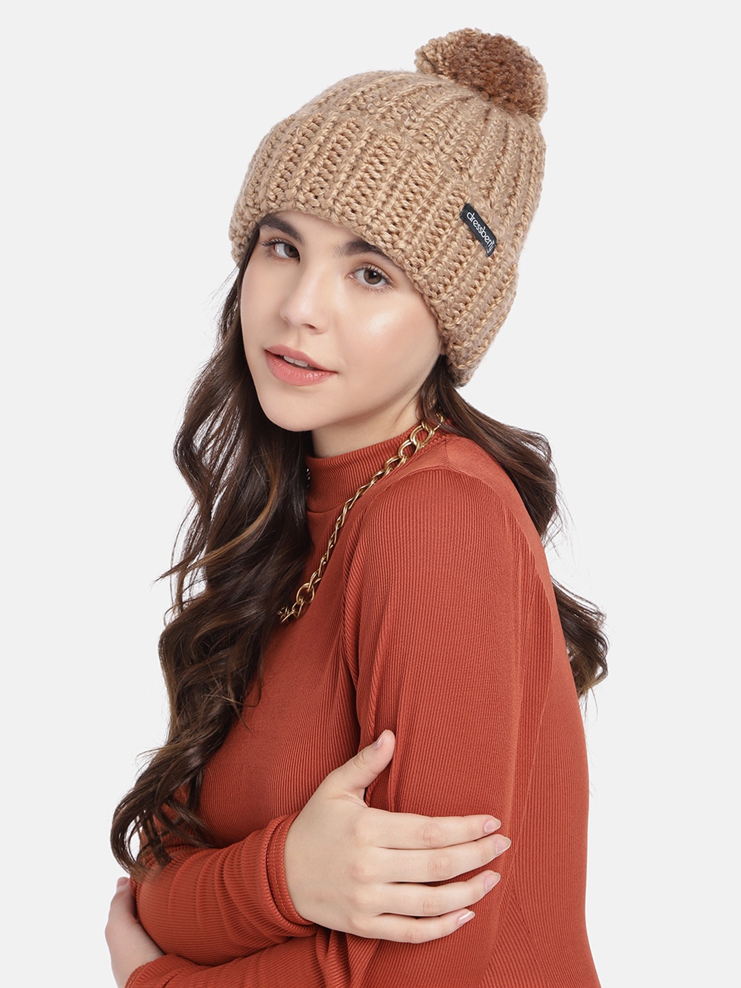 

DressBerry Women Self Design Beanie, Khaki