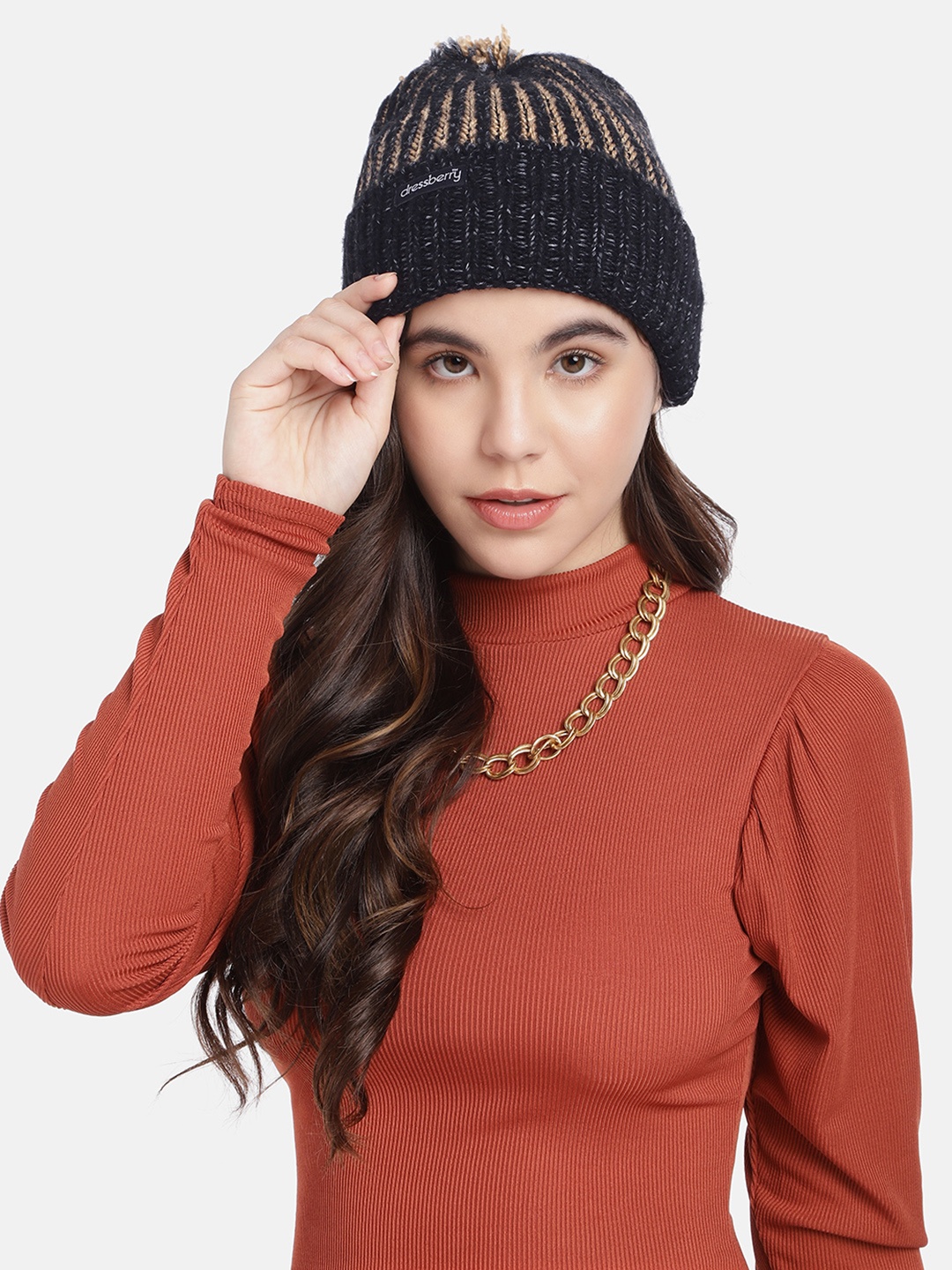 

DressBerry Women Self Design Beanie, Black