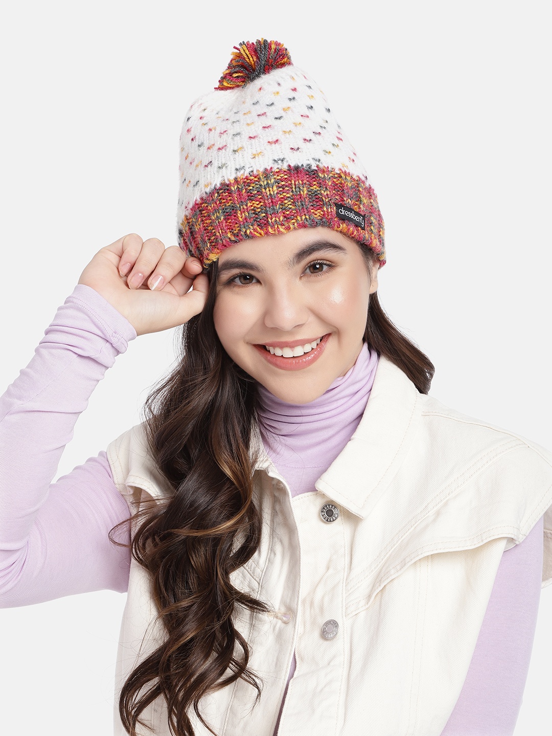 

DressBerry Women Self Design Beanie, White