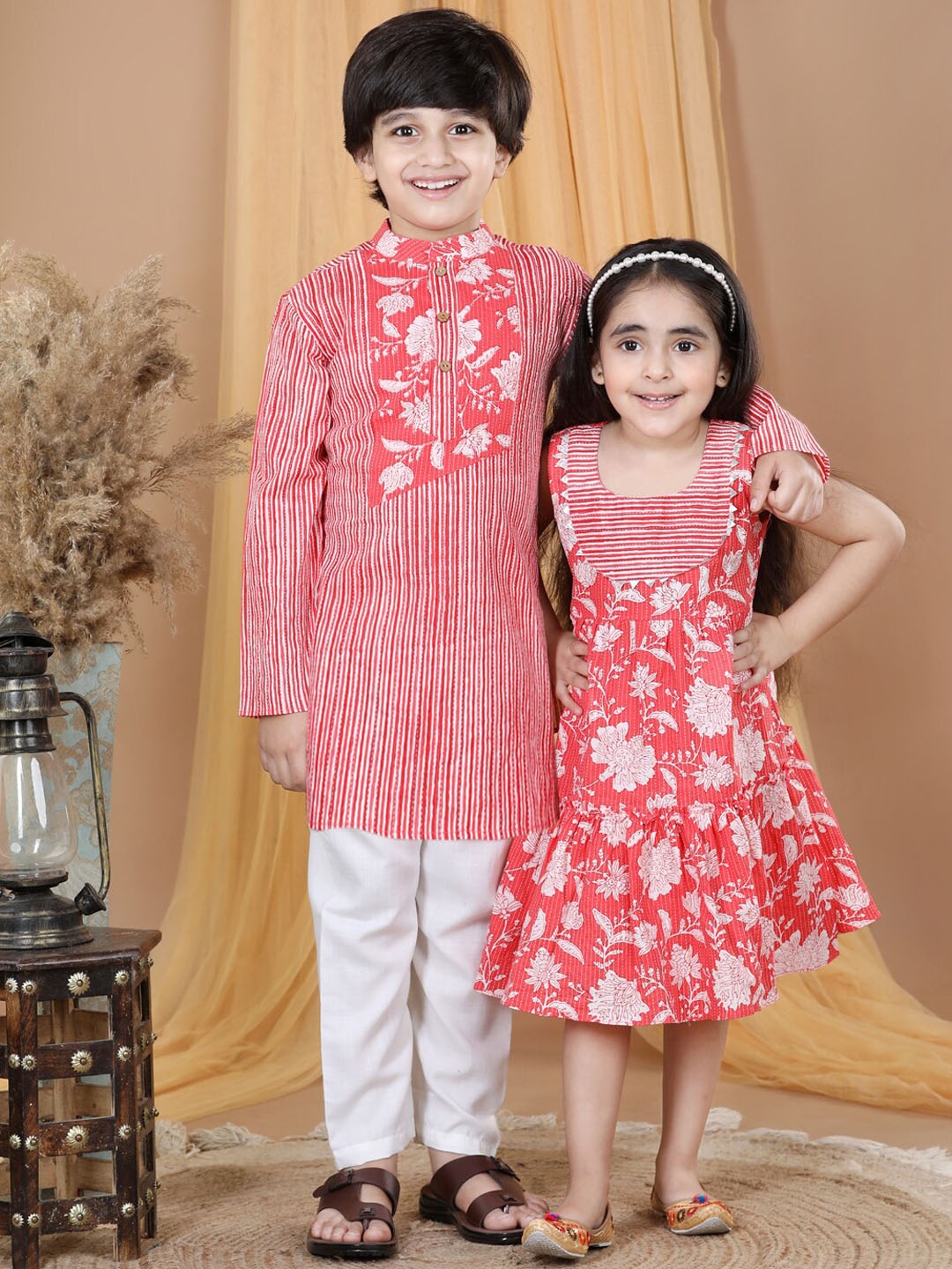 

Here&Now X Kinder Kids Boys Printed Regular Pure Cotton Kurta With Pyjamas, Red