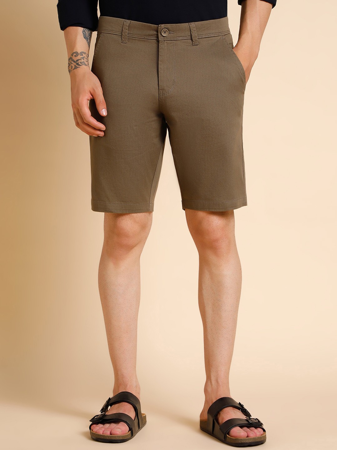 

Dennis Lingo Men Slim Fit Pure Cotton Shorts, Khaki
