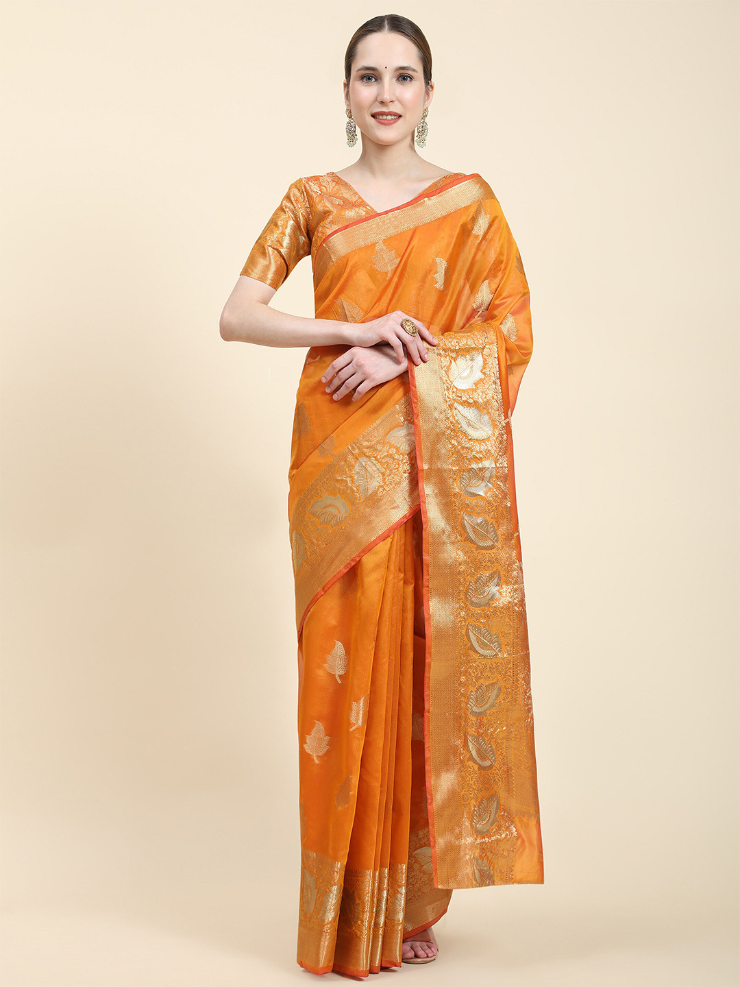 

PHEASANT Ethnic Motifs Woven Design Organza Zari Saree, Orange