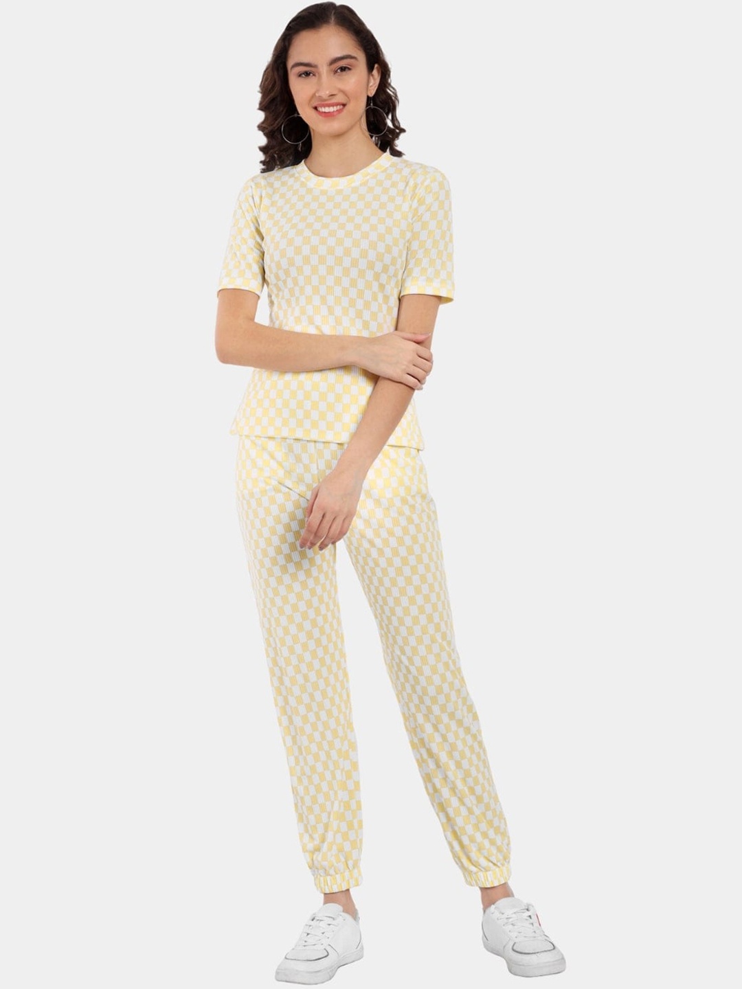 

Morang Printed Round Neck Tshirt With JoggersCo-Ords, Yellow