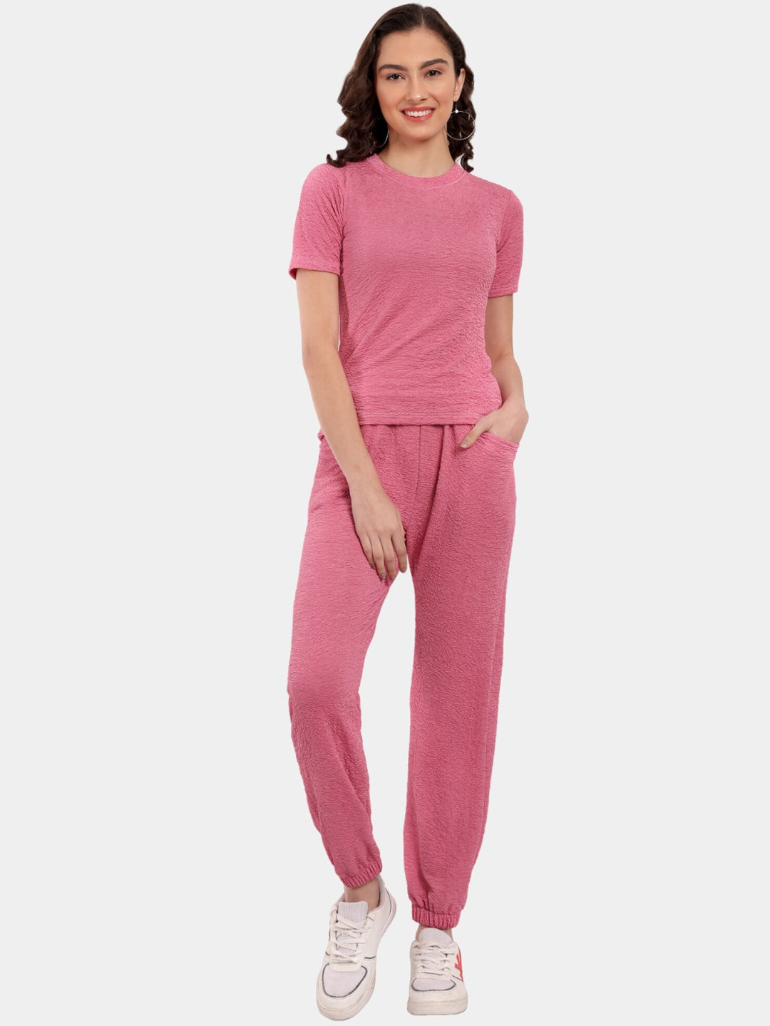 

Morang Self-Design T-Shirt With Joggers, Pink
