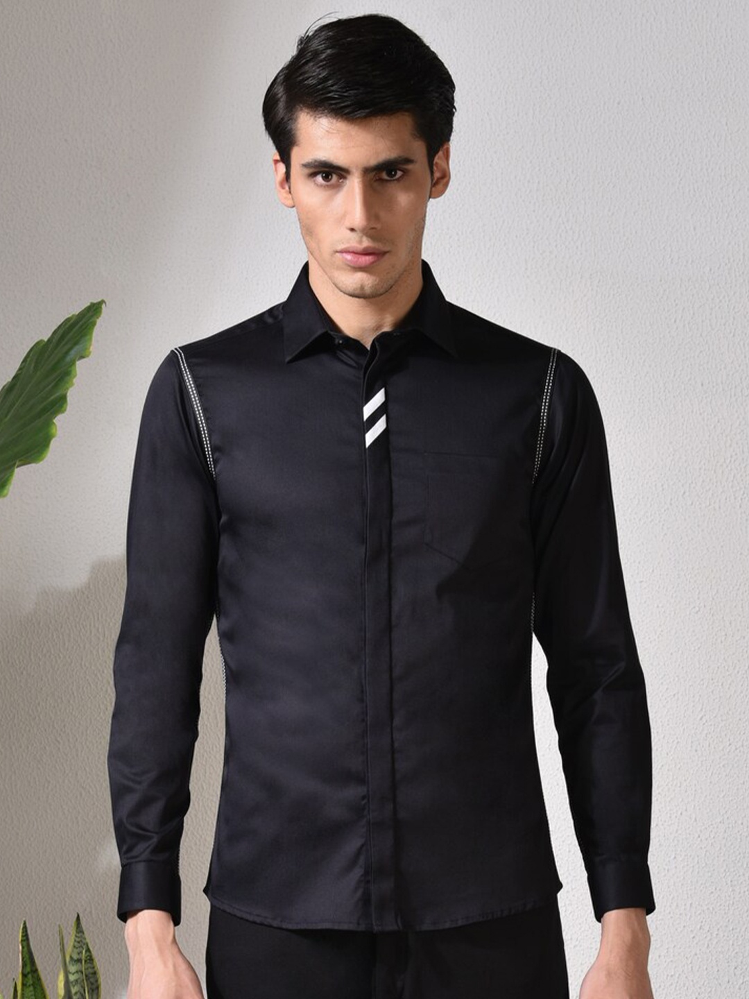 

ABKASA Sharp Slim Fit Cotton Casual Shirt, Black
