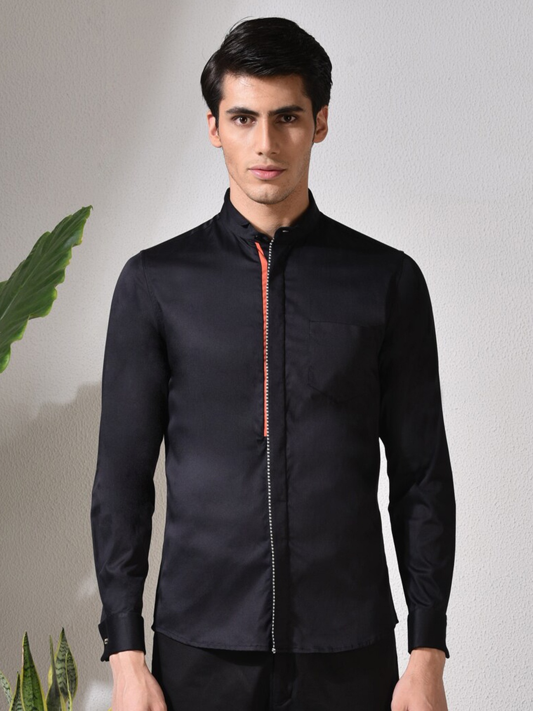 

ABKASA Sharp Slim Fit Cotton Casual Shirt, Black