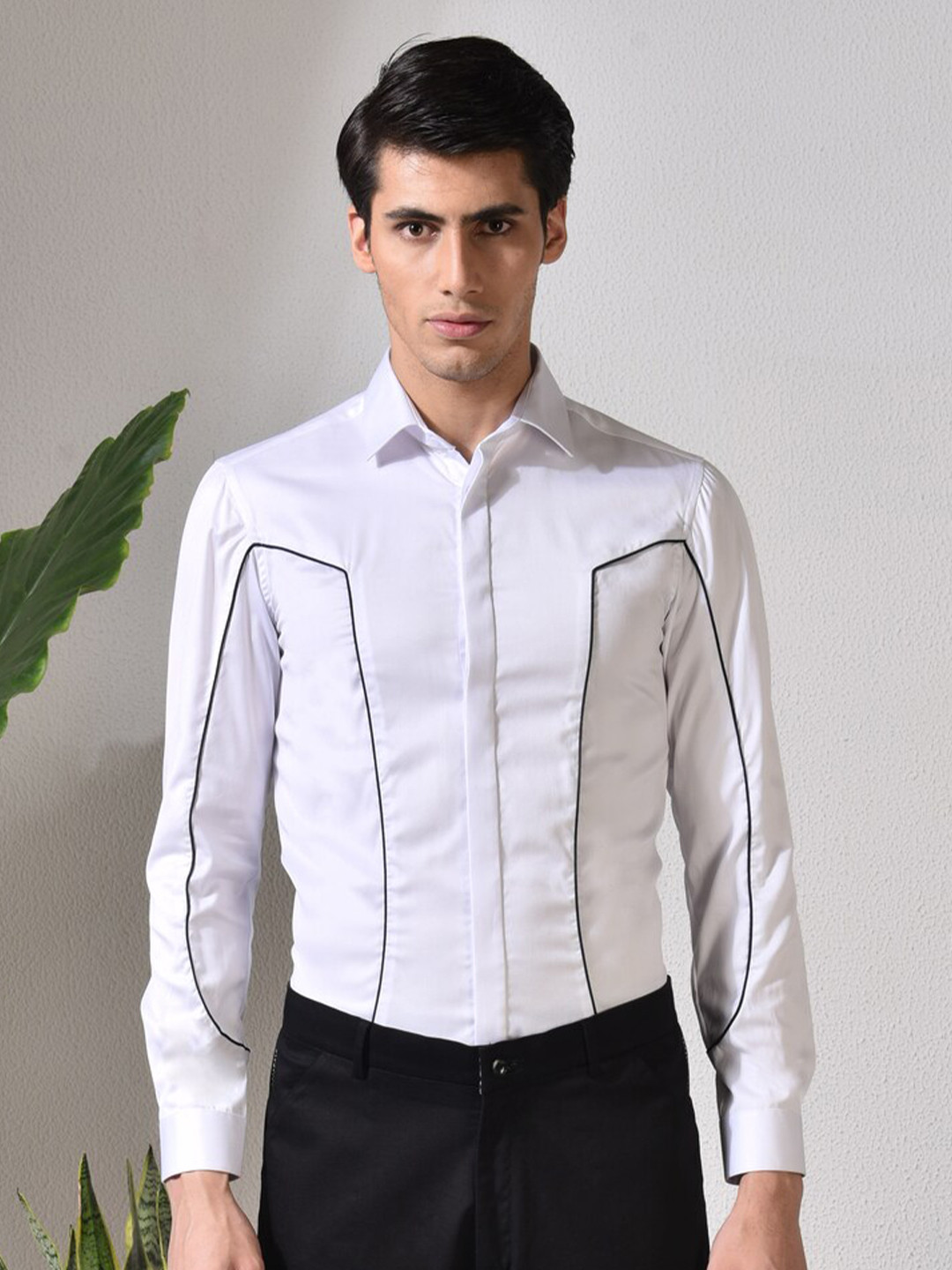 

ABKASA Sharp Slim Fit Opaque Checked Cotton Casual Shirt, White