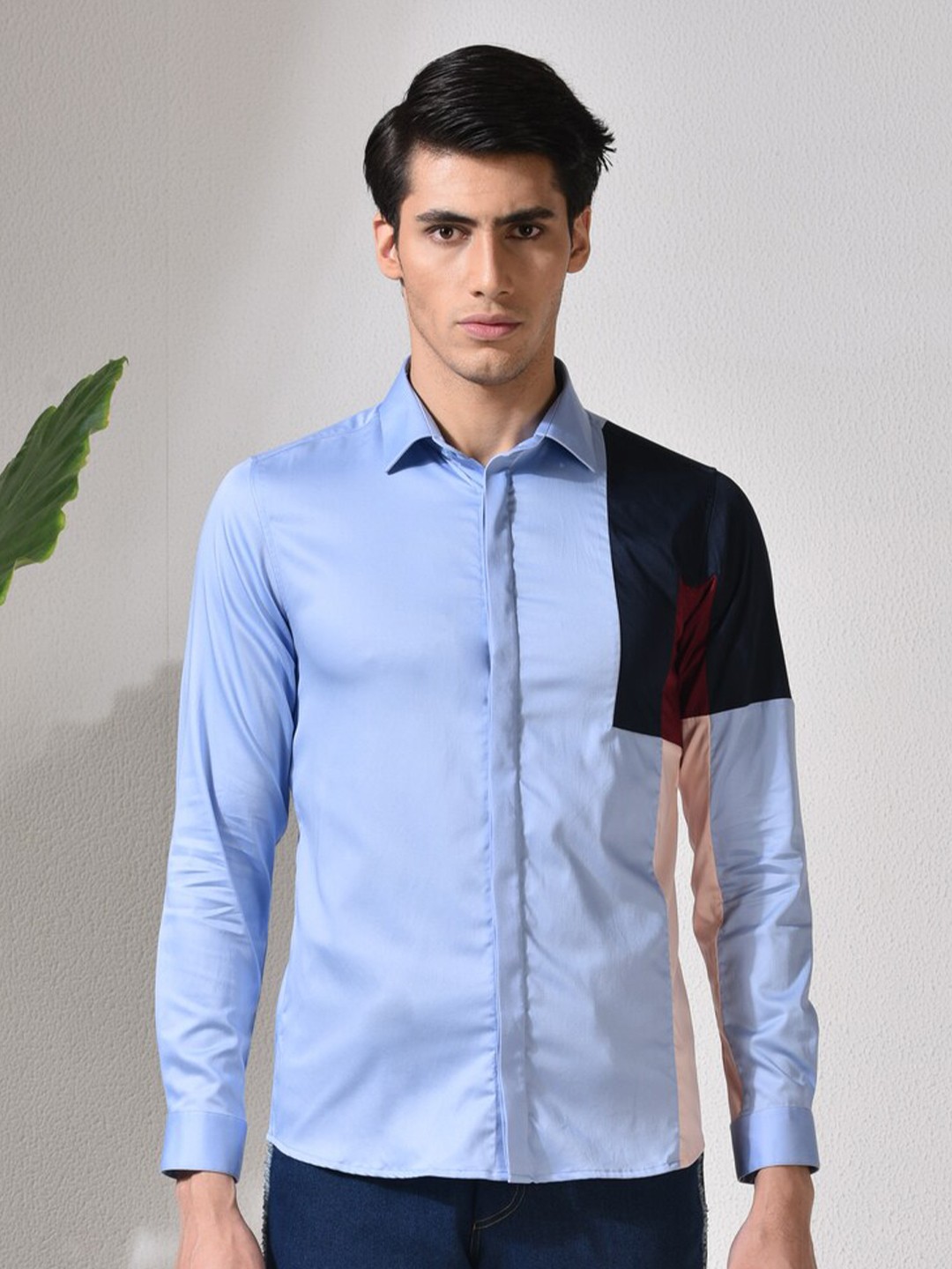 

ABKASA Sharp Slim Fit Cotton Casual Shirt, Blue