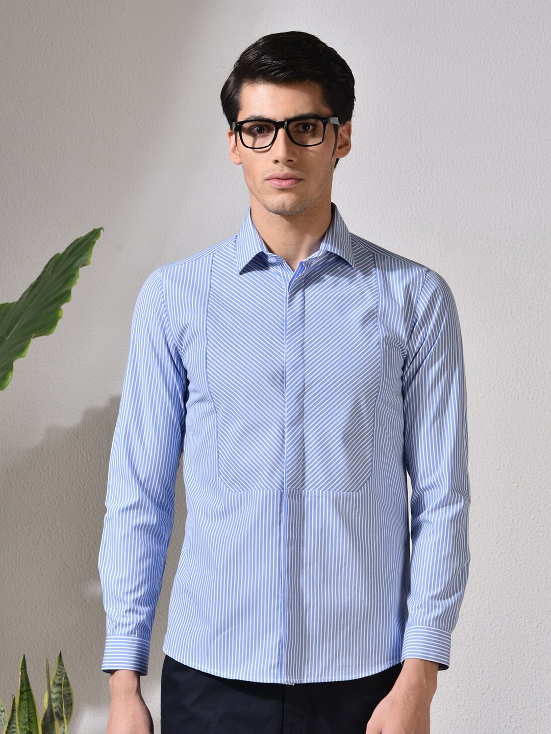 

ABKASA Sharp Slim Fit Opaque Cotton Casual Shirt, Blue