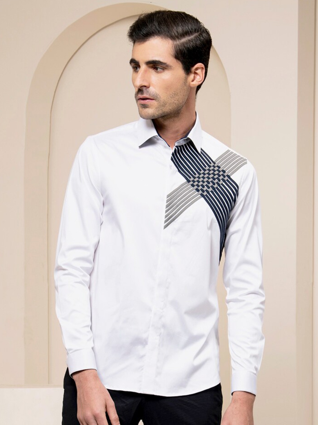 

ABKASA Sharp Slim Fit Opaque Cotton Casual Shirt, White