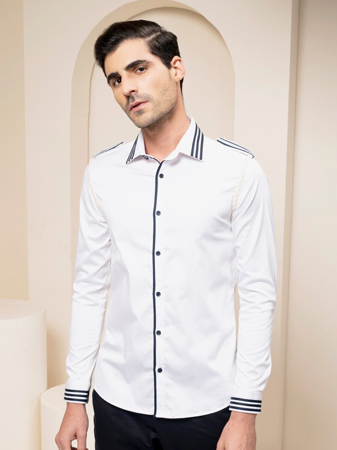

ABKASA Sharp Slim Fit Cotton Casual Shirt, White