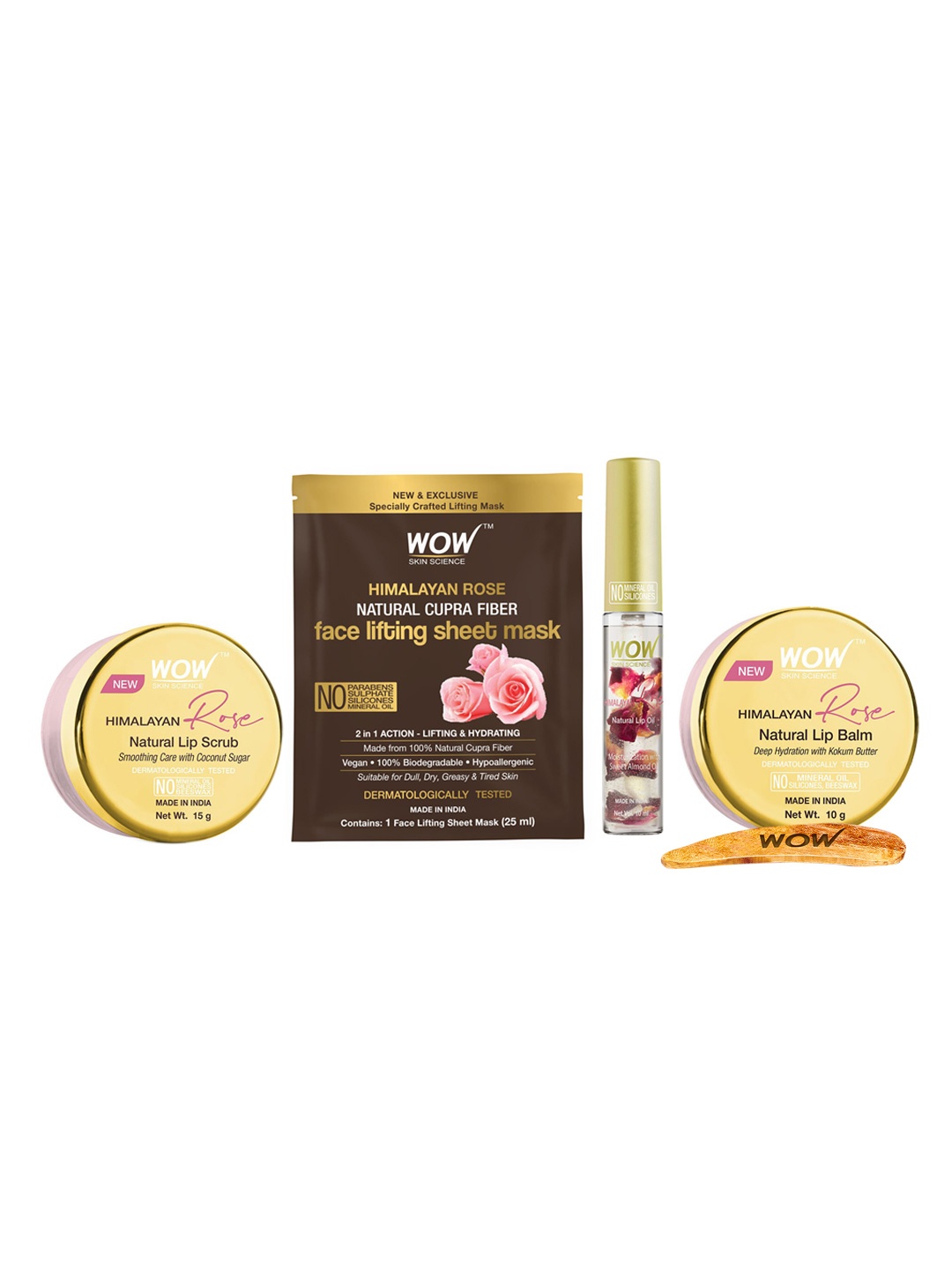 

WOW SKIN SCIENCE Set of Rose Face Mask & Lip Care Kit - Scrub + Oil + Balm, Pink