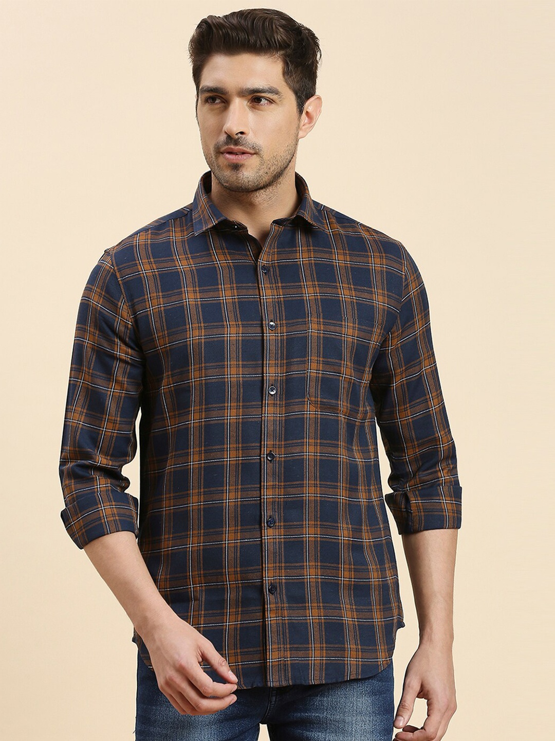 

INVICTUS Original Slim Fit Tartan Checked Casual Shirt, Navy blue