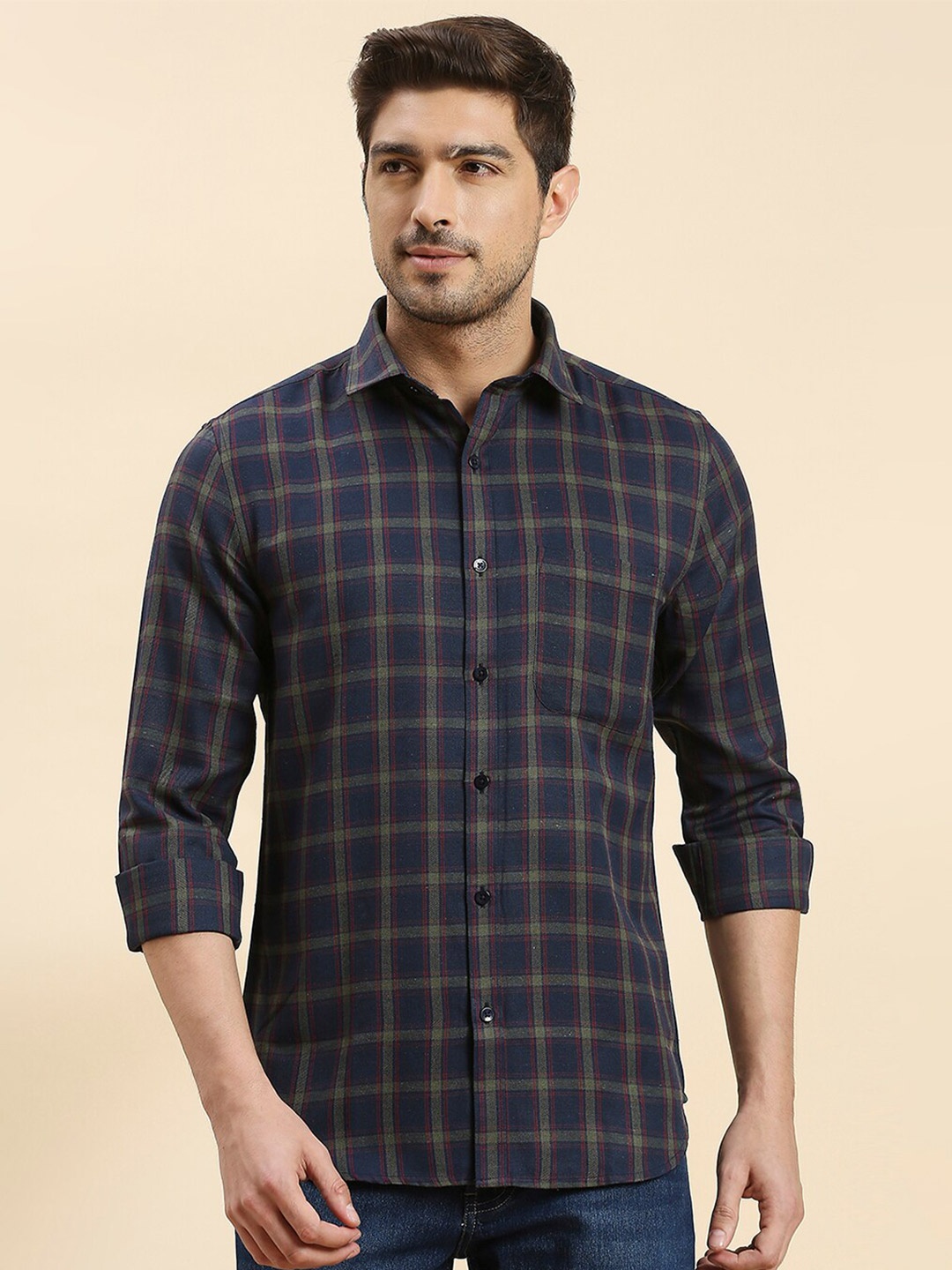 

INVICTUS Original Slim Fit Tartan Checks Opaque Checked Casual Shirt, Green