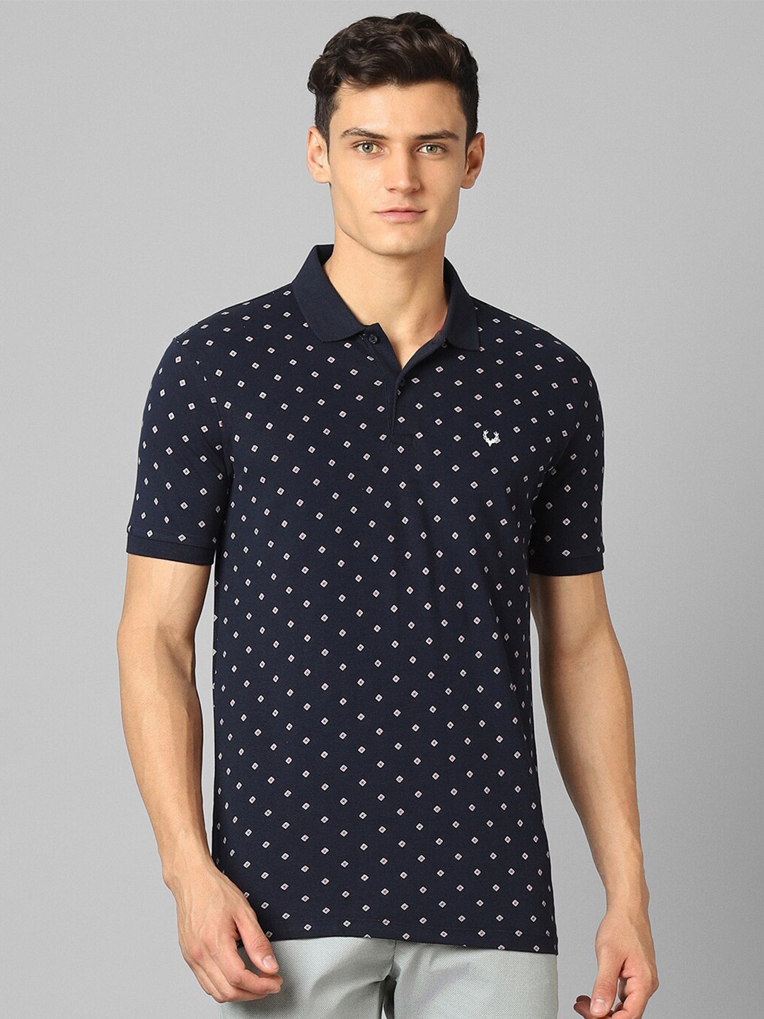 

Allen Solly Polo Collar Geometric Printed Pure Cotton T-shirt, Navy blue