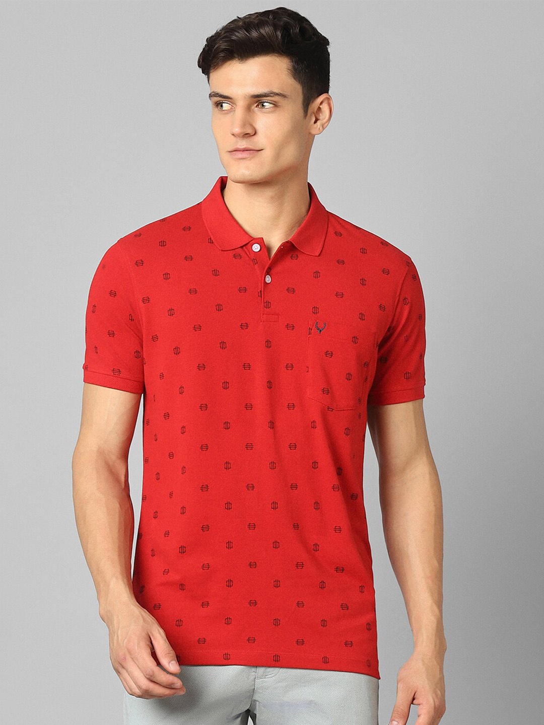 

Allen Solly Polo Collar Geometric Printed Pure Cotton T-shirt, Red