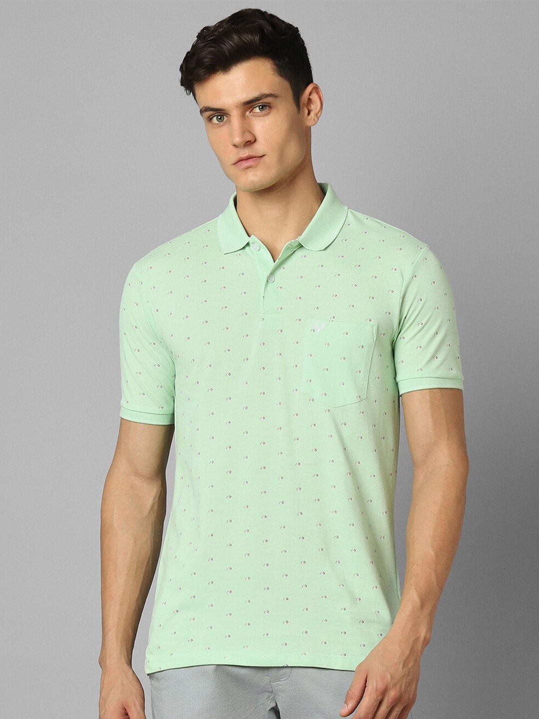 

Allen Solly Polo Collar Micro Ditsy Printed Pure Cotton T-shirt, Green