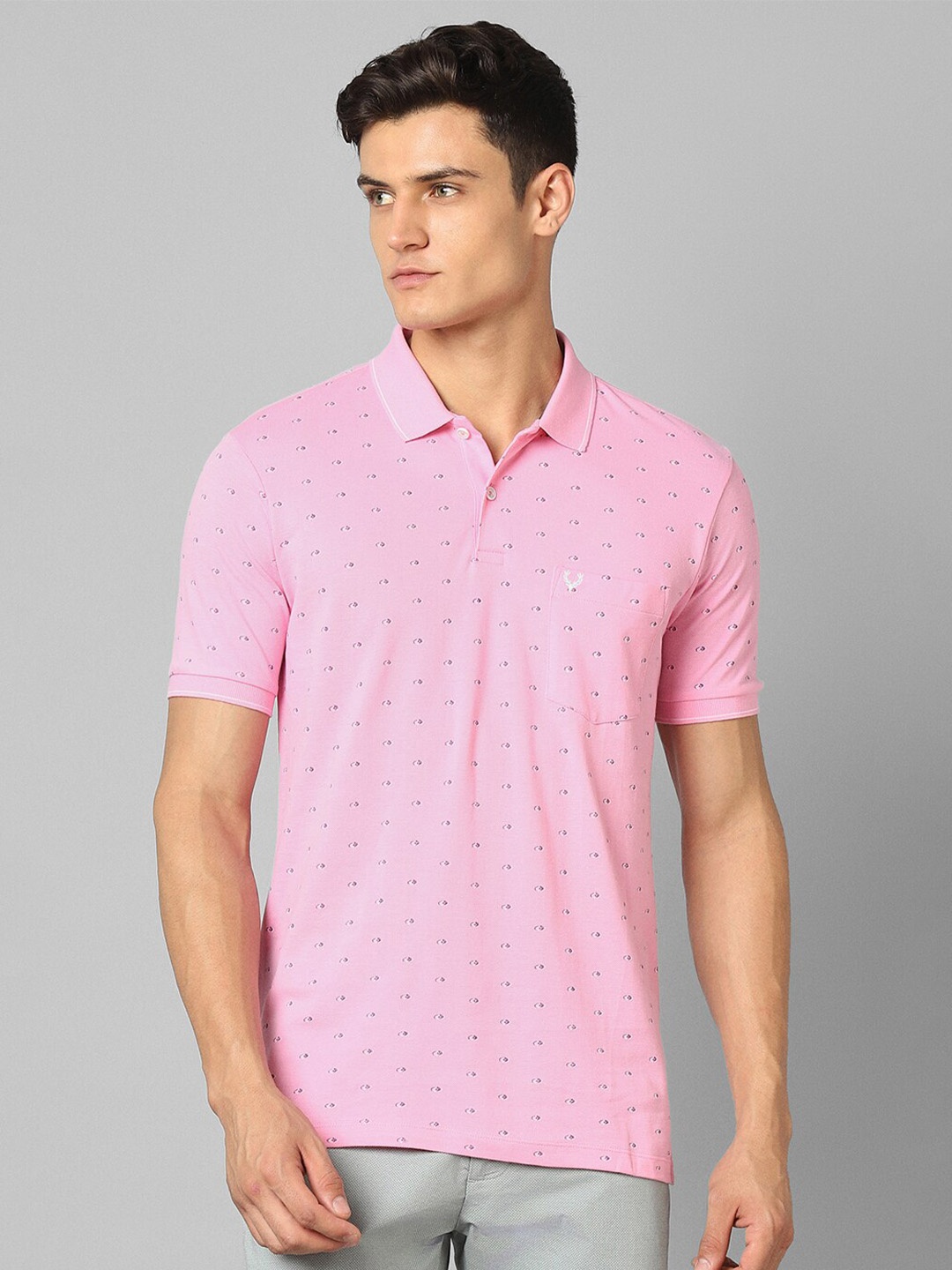 

Allen Solly Polo Collar Micro Ditsy Printed Pure Cotton T-shirt, Pink