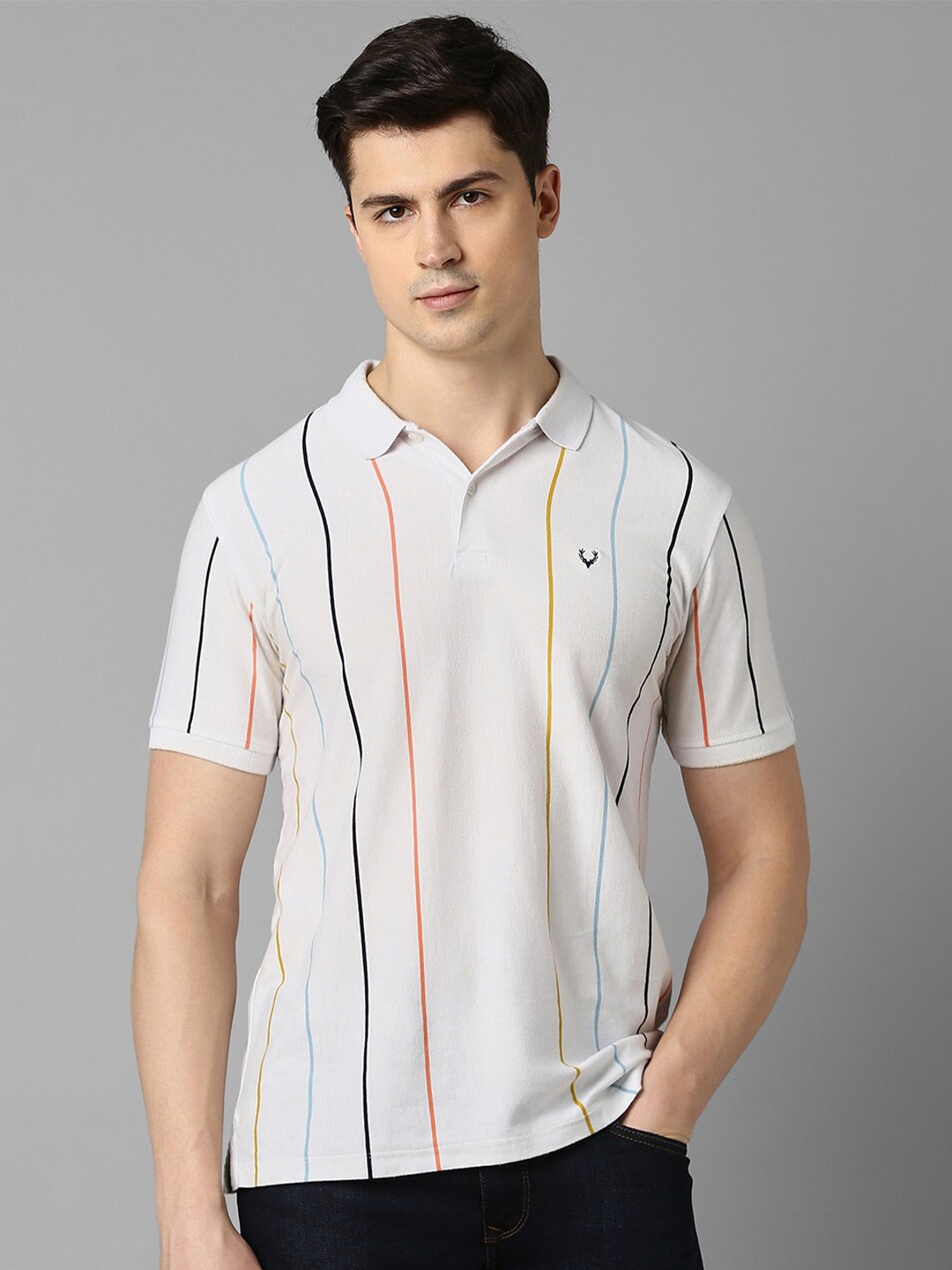 

Allen Solly Striped Polo Collar Pure Cotton T-shirt, White