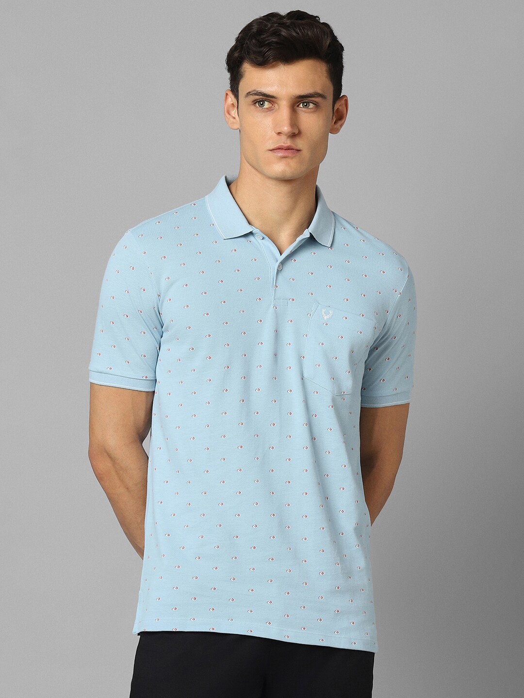 

Allen Solly Polo Collar Micro Ditsy Printed Pure Cotton T-shirt, Blue