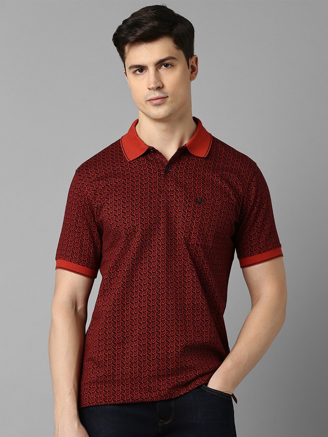 

Allen Solly Men Abstract Printed Polo Collar Pockets T-shirt, Maroon