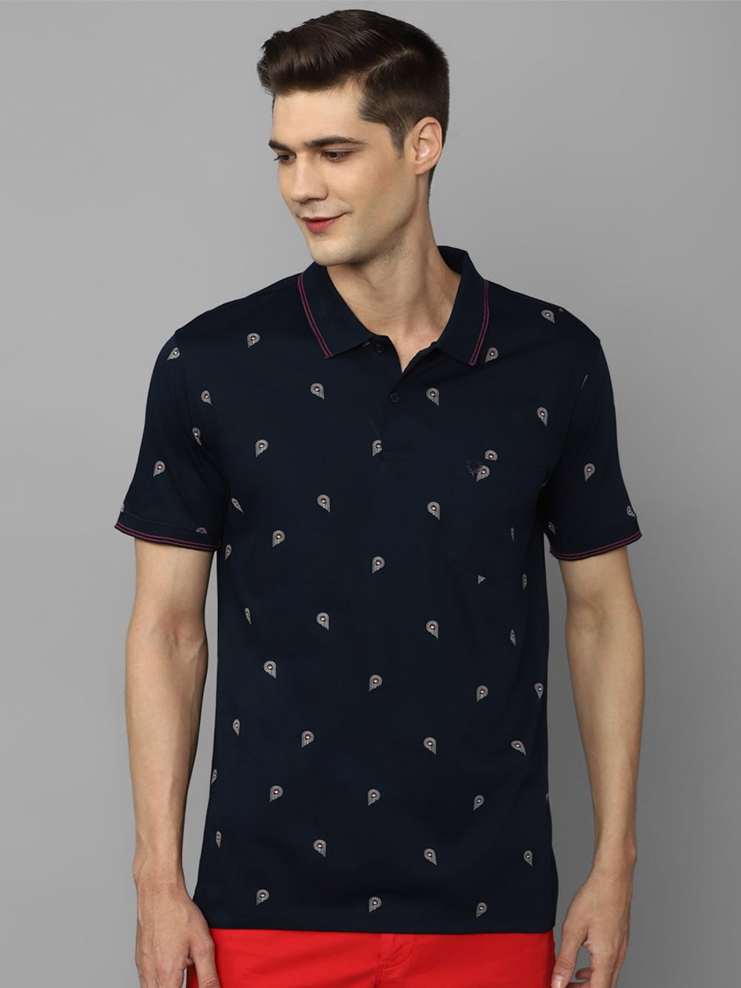 

Allen Solly Men Typography Printed Cotton Polo Collar Pockets T-shirt, Navy blue