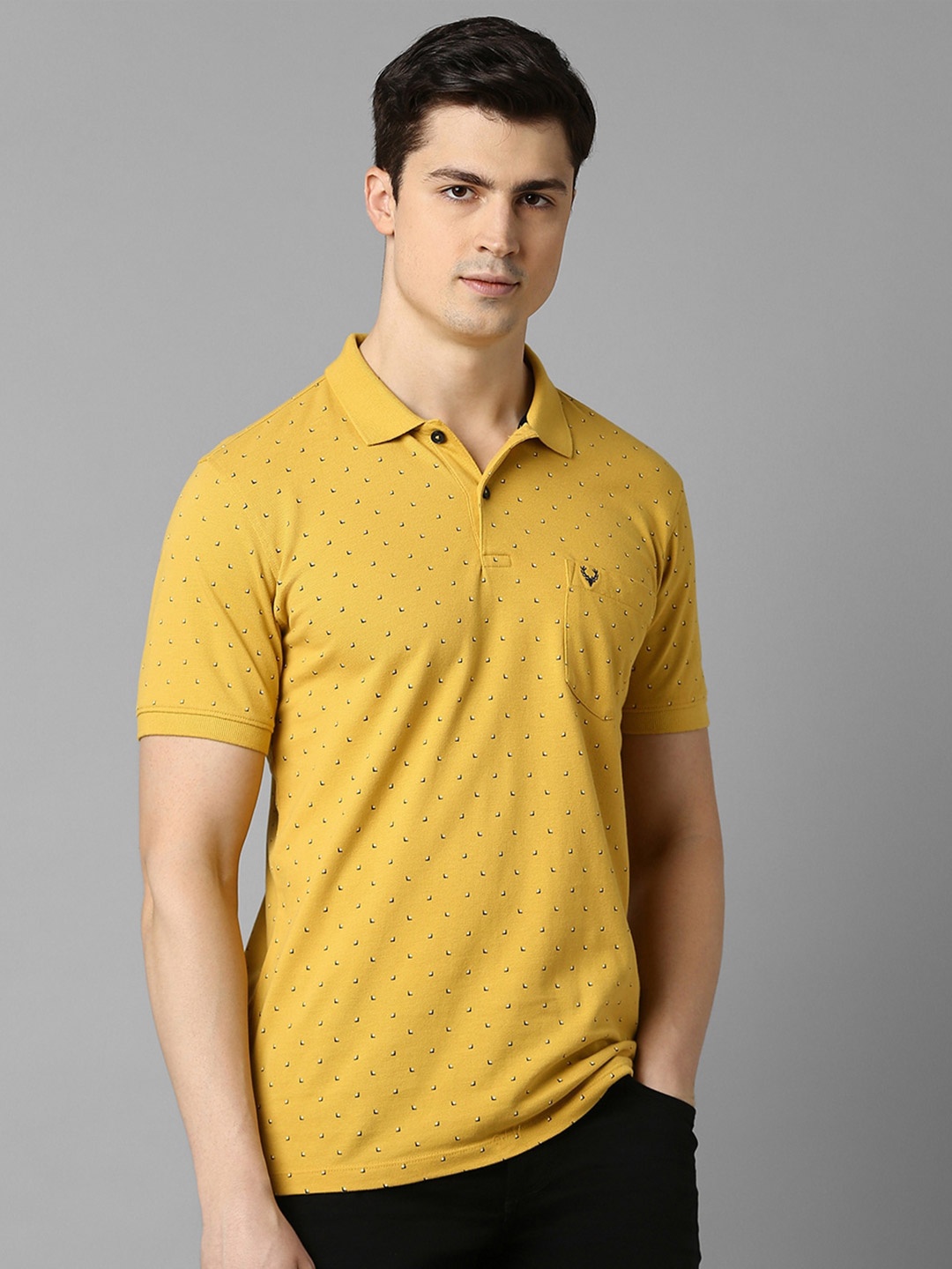 

Allen Solly Men Geometric Printed Cotton Polo Collar Pockets T-shirt, Yellow