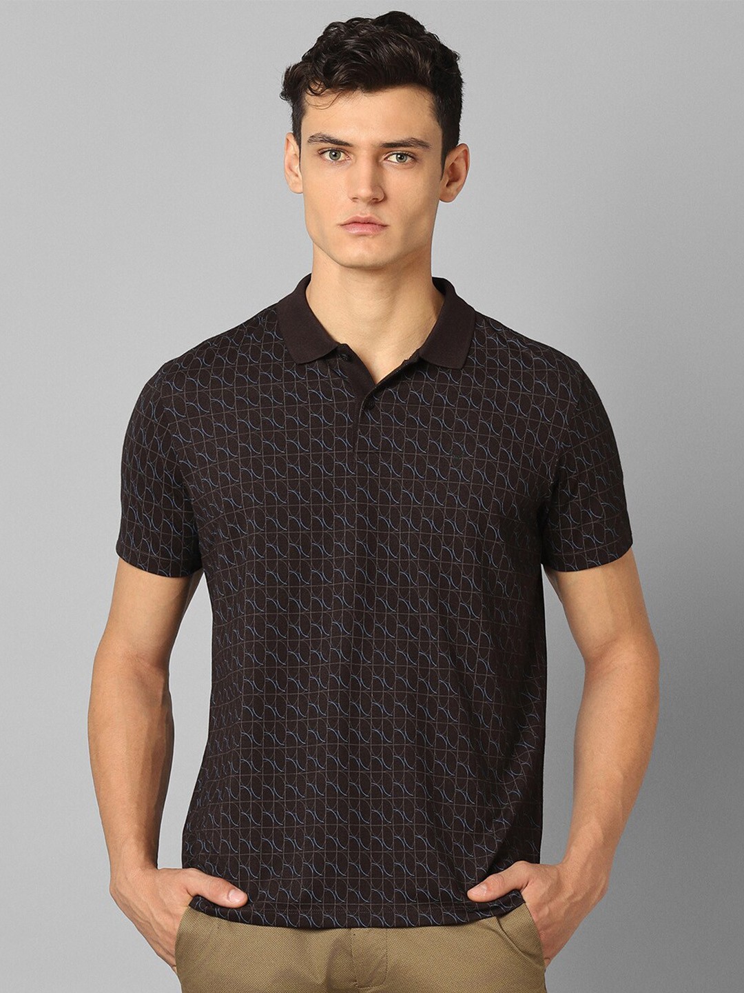 

Allen Solly Men Printed Polo Collar Pockets T-shirt, Brown