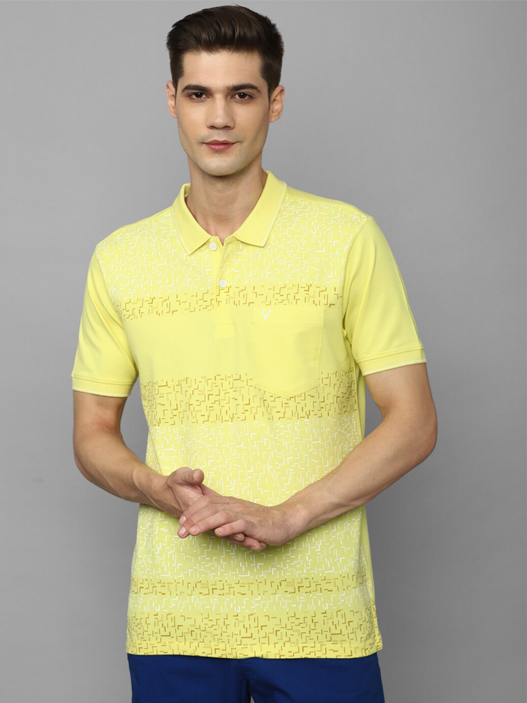 

Allen Solly Geometric Printed Polo Collar Pure Cotton T-shirt, Yellow