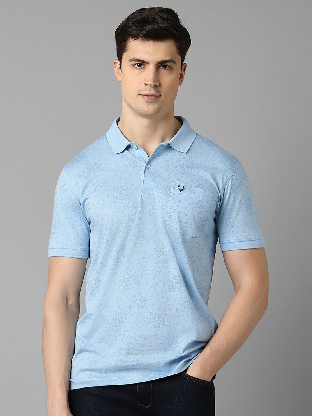 

Allen Solly Floral Printed Polo Collar Pure Cotton T-shirt, Blue