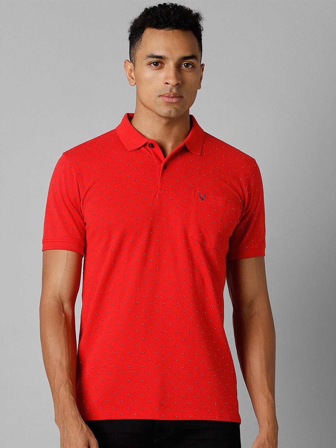 

Allen Solly Micro Ditsy Printed Polo Collar Pure Cotton T-shirt, Red