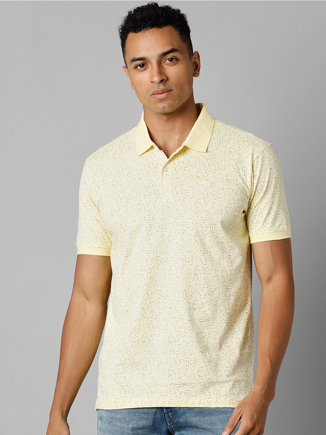 

Allen Solly Floral Printed Polo Collar Pure Cotton T-shirt, Yellow