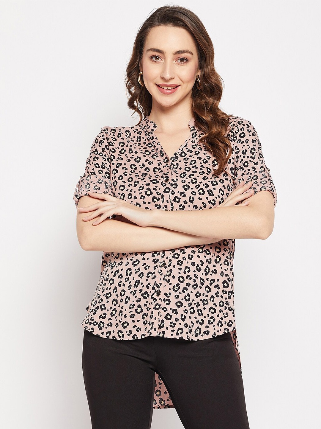 

Ruhaans Classic Animal Opaque Printed Casual Shirt, Peach