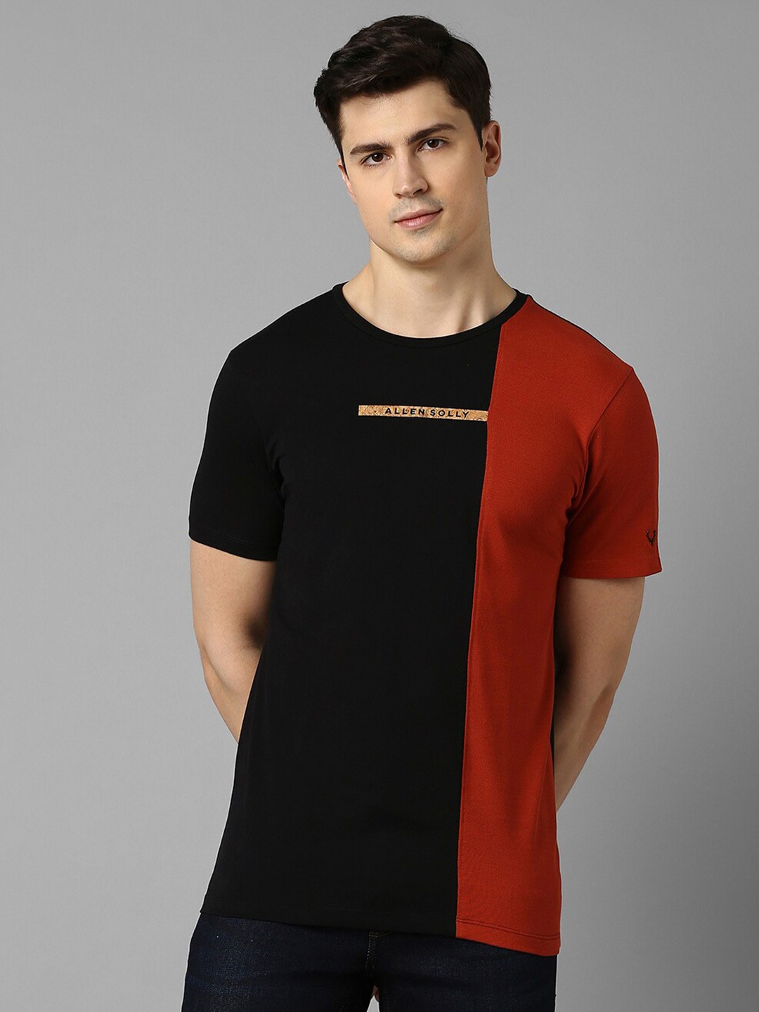 

Allen Solly Sport Colourblocked Pure Cotton Slim Fit T-shirt, Black