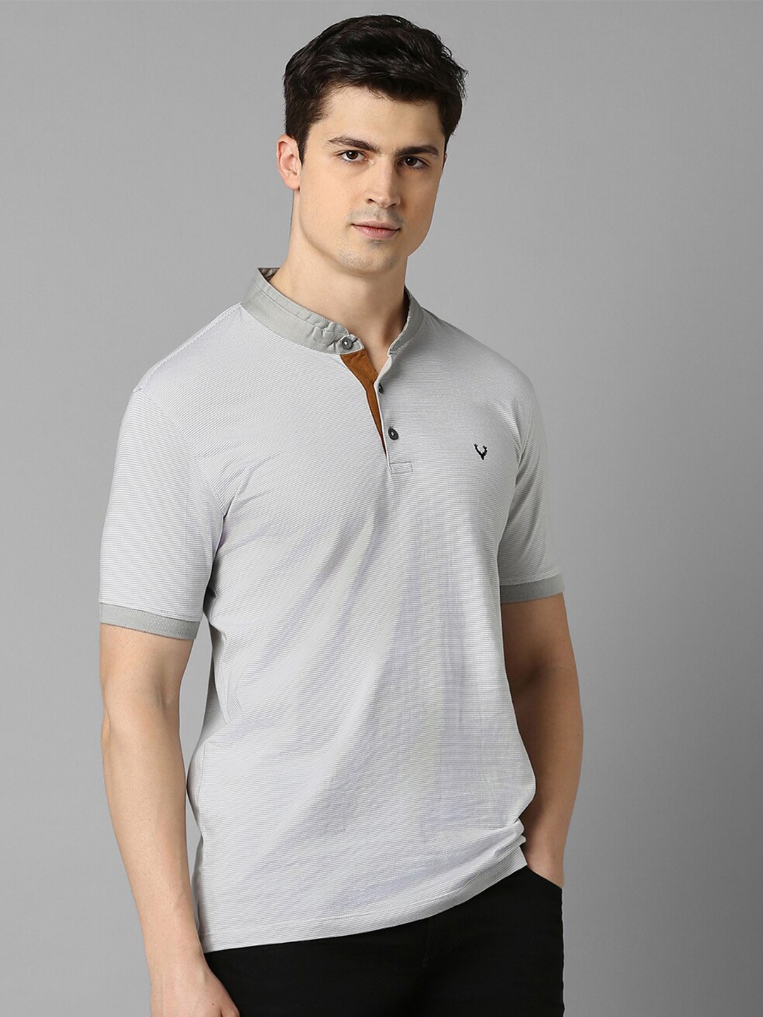 

Allen Solly Sport Mandarin Collar Pure Cotton Slim Fit T-shirt, Grey