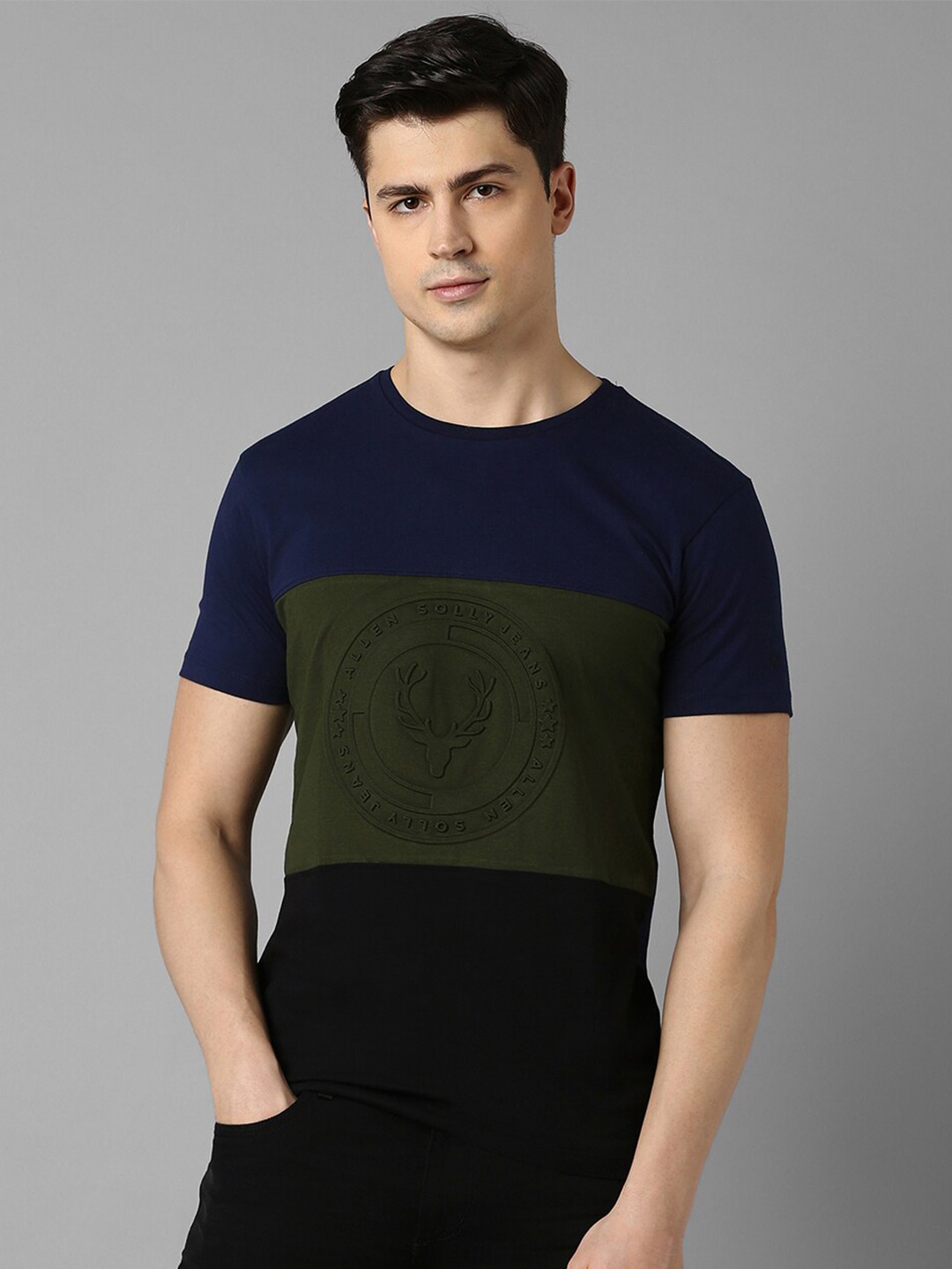 

Allen Solly Sport Colourblocked Pure Cotton Slim Fit T-shirt, Navy blue