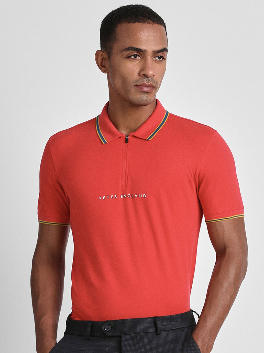 

Peter England Men Polo Collar Slim Fit T-shirt, Red