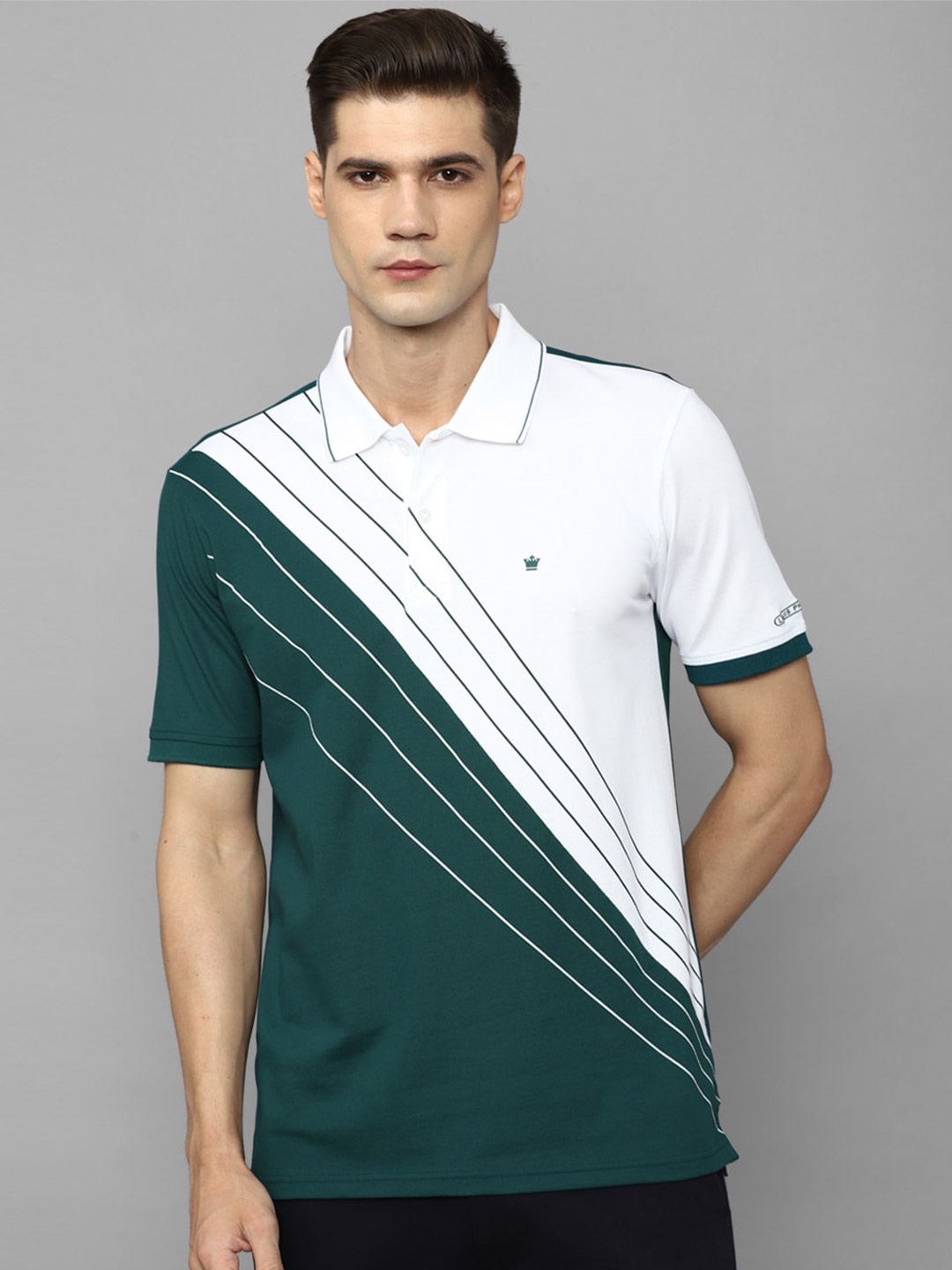 

Louis Philippe Colorblocked Polo Collar Pure Cotton T-shirt, Green