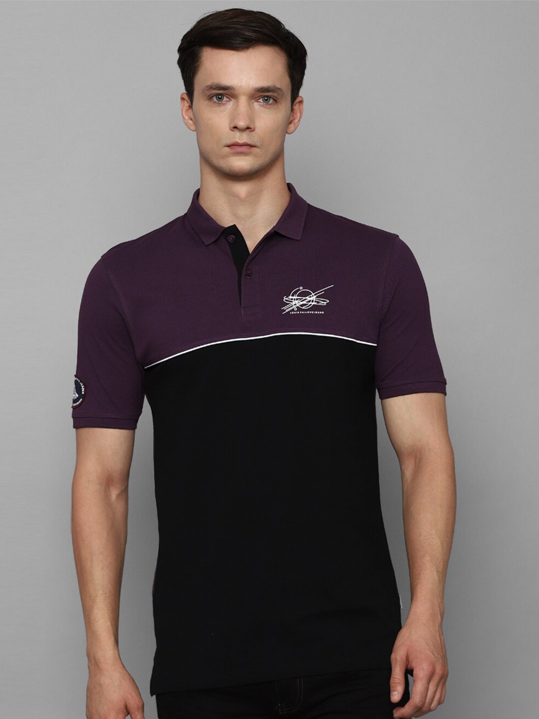 

Louis Philippe Jeans Colourblocked Polo Collar Slim Fit Pure Cotton T-shirt, Black