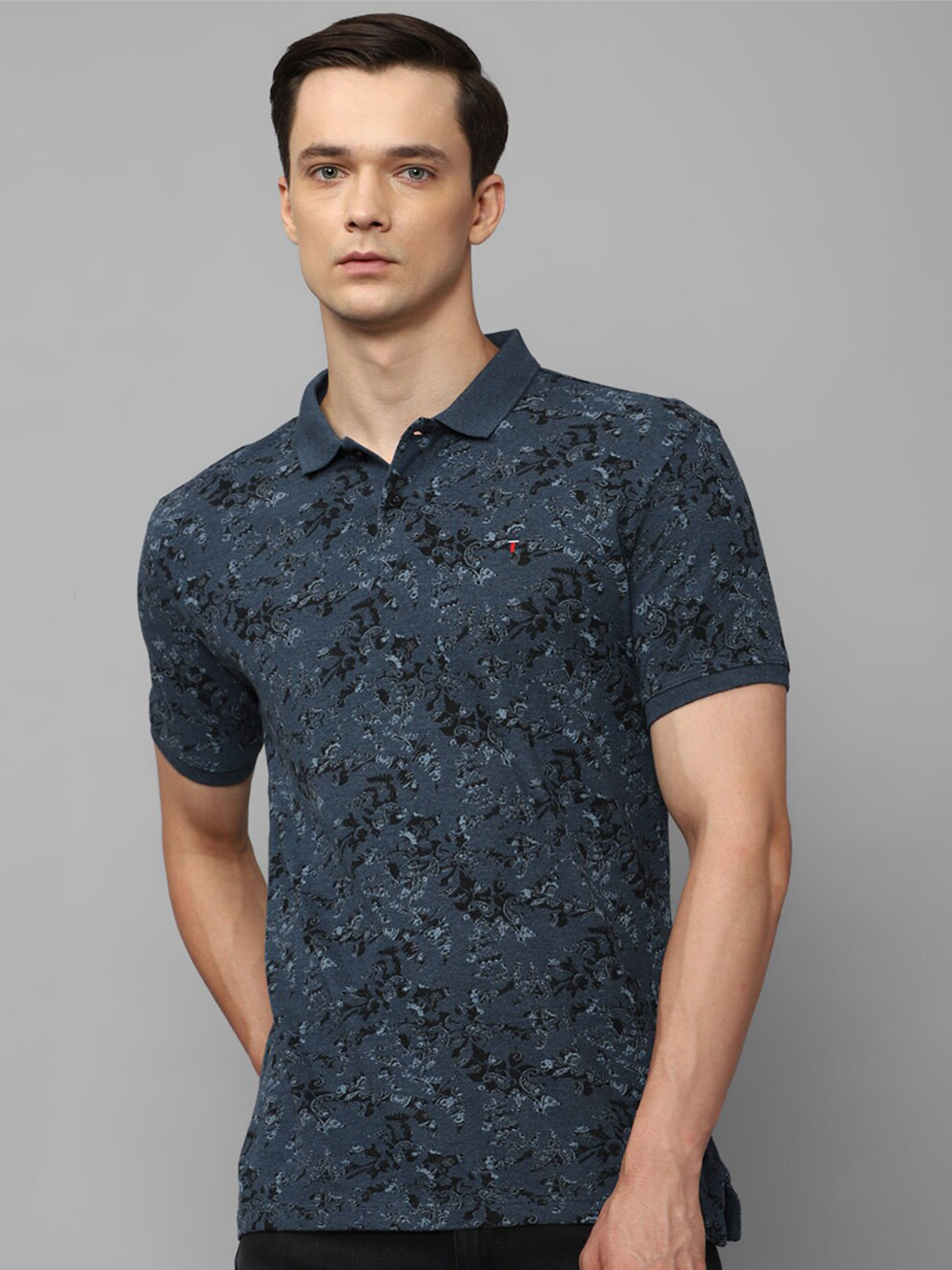

Louis Philippe Jeans Printed Polo Collar Slim Fit Pure Cotton T-shirt, Navy blue