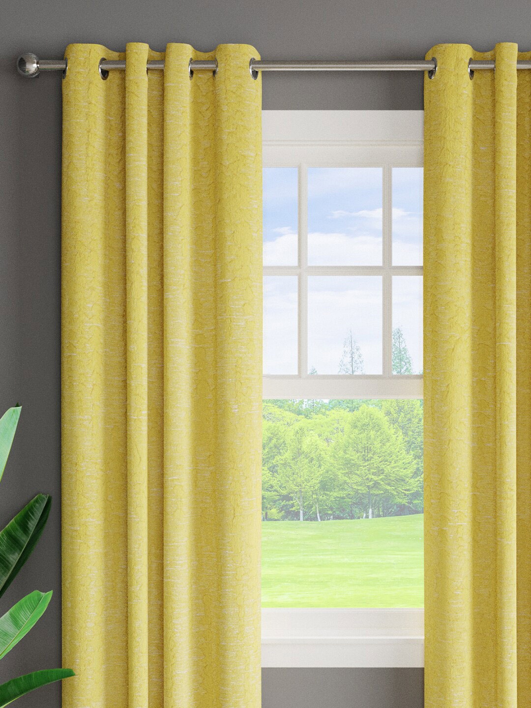 

Just Home Yellow 2 Pieces Textured Room Darkening Window Curtain