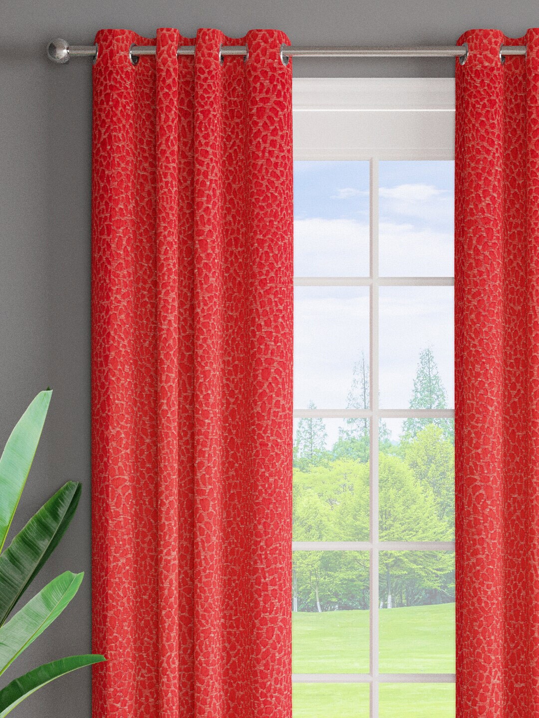 

Just Home Red 2 Pieces Room Darkening Jacquard Door Curtains