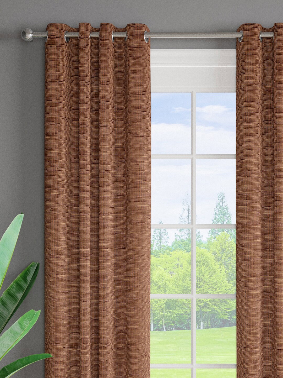 

Just Home 2 Pieces Brown Textured Room Darkening Door Curtain