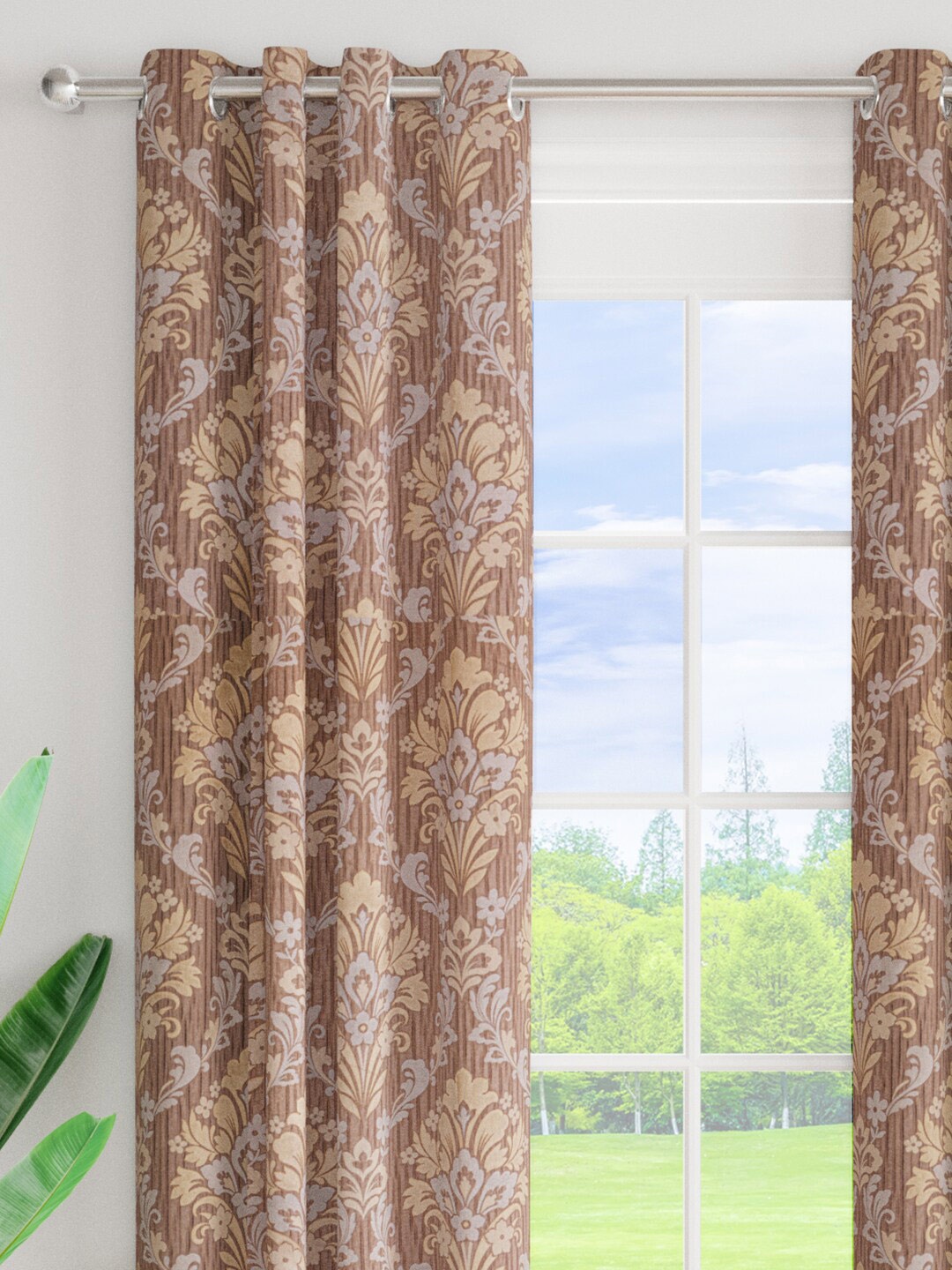 

Just Home Coffee Brown 2 Pieces Ethnic Motifs Room Darkening Door Curtains