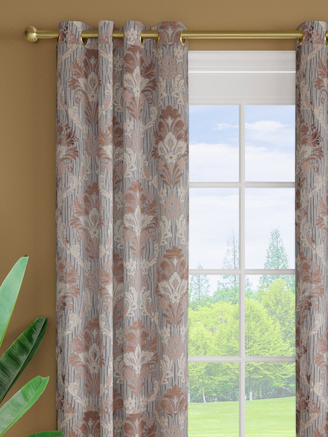 

Just Home Blue & Gold-Toned 2-Pieces Ethnic Motifs Jacquard Room Darkening Door Curtains